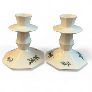Vintage Nikko Christmastime Octagon Holly Holiday Candleholders Set